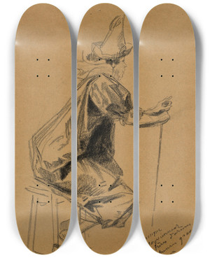 Triptych art skateboard deck of Jules Chret The Clown by Jules Cheret (1836-1932)