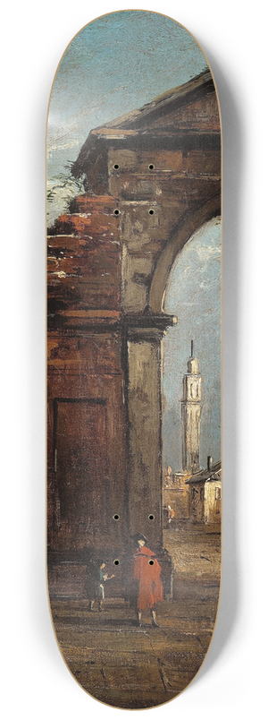 Francesco Guardi - Caprice, avec arc triomphal en ruine et paysage du bord de la lagune 8.25 inch art skate deck