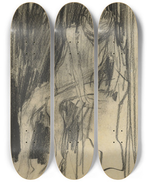 Triptych art skateboard deck of Marius Bauer Zittende Naakte Jongen_1 by Marius Bauer (1867-1932)