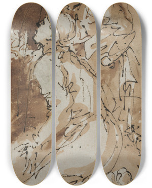 Triptych art skateboard deck of Salvator Rosa Figure Studies by Salvator Rosa (1615-1673) Triptych art skateboard deck of Salvator Rosa Figure Studies by Salvator Rosa (1615-1673)