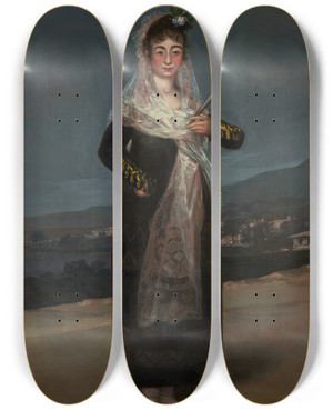 Triptych art skateboard deck of Francisco De Goya Portrait Of The Marquesa De Santiago by Francisco de Goya (1746-1828)