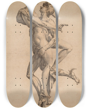 Triptych art skateboard deck of Michael Philip I After Jan Muller Mercury Abducting Psyche by Michael Philip I (1652-1687)