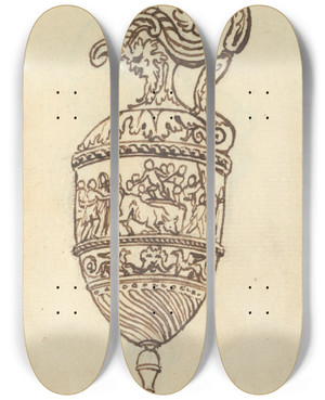 Triptych art skateboard deck of Benjamin West Study Of A Vase_14 by Benjamin West (1738-1820)