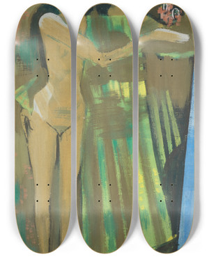 Triptych art skateboard deck of August Babberger Fest Der Jugend 2 Frauen by August Babberger (1885-1936)