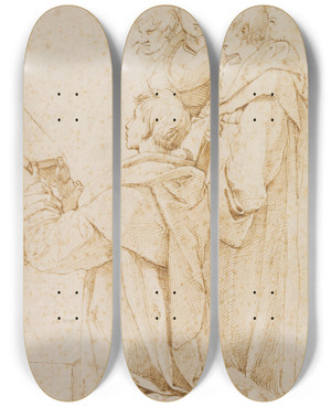 Triptych art skateboard deck of Raphael Die Bergabe Der Dekretalen by Raphael (1483-1520)