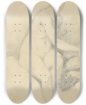 Triptych art skateboard deck of William Etty Seated Nude by William Etty (1787-1849)