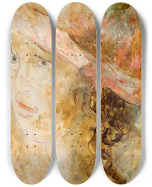 Triptych art skateboard deck of Tadeusz Makowski Gowa Dziewczynki W Lokach by Tadeusz Makowski (1882-1932)