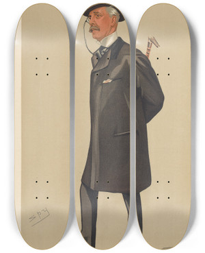 Triptych art skateboard deck of Leslie Matthew Ward Theatre B Mr Squire Bancroft Bancroft June 13 1891 by Leslie Matthew Ward (1851-1922)