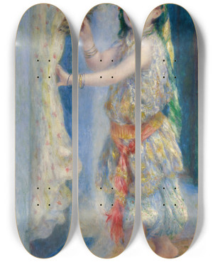 Triptych art skateboard deck of Pierreauguste Renoir Child With A Bird Mademoiselle Fleury In Algerian Costume by Pierre-Auguste Renoir (1841-1919)