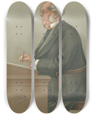 Triptych art skateboard deck of Leslie Matthew Ward Doctors And Scientists Orthodoxy Sir William Broadbent 30 October 1902 by Leslie Matthew Ward (1851-1922)
