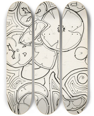 Triptych art skateboard deck of Reijer Stolk Ornament Met Bloemen En Bladeren by Reijer Stolk (1896-1945)