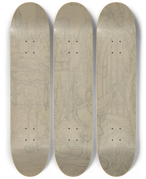 Triptych art skateboard deck of Eduard Von Steinle Der Fahrende Schler by Eduard Von Steinle (1810-1886)
