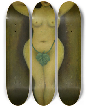 Triptych art skateboard deck of Mariano Silva Vandeira Eva In Paradise by Mariano Silva Vandeira (1860-1928)