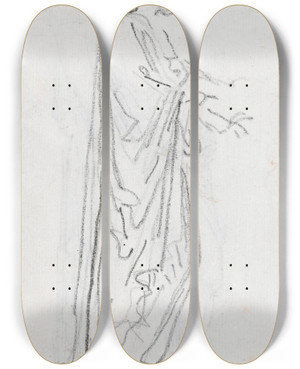 Triptych art skateboard deck of Hubert Robert Statue Of A Roman Woman Female Deity Seen From The Side Verso by Hubert Robert (1733-1808)