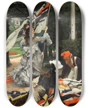 Triptych art skateboard deck of James Tissot Still On Top by James Tissot (1836-1902)
