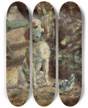 Triptych art skateboard deck of Henri De Toulouselautrec The Artists Dog Flche by Henri de Toulouse-Lautrec (1864-1901)
