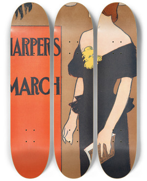 Triptych art skateboard deck of Edward Penfield Harpers March_3 by Edward Penfield (1866-1925)