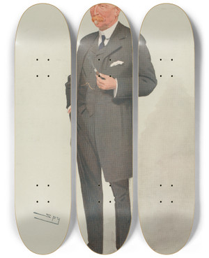 Triptych art skateboard deck of Leslie Matthew Ward Railway Officials The Canadian Pacific Sir Thomas Shaughnessy 26 August 1908 by Leslie Matthew Ward (1851-1922)
