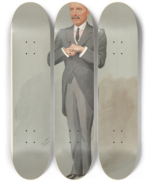 Triptych art skateboard deck of Leslie Matthew Ward Politicians Montgomery District Mr Jd Rees 20 February 1907 by Leslie Matthew Ward (1851-1922)