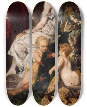 Triptych art skateboard deck of Hans Makart The Dream After The Ball by Hans Makart (1840-1884)