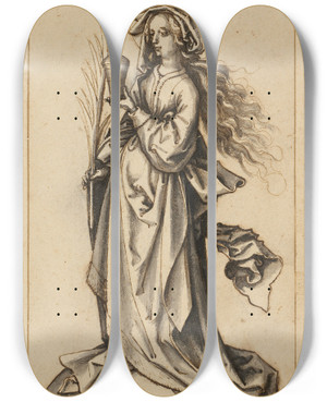 Triptych art skateboard deck of Hans Holbein The Elder St Mary Magdalena by Hans Holbein The Elder (1460-1524)
