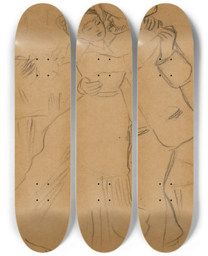 Triptych art skateboard deck of Pierreauguste Renoir La Danse Bougival Tude by Pierre-Auguste Renoir (1841-1919)