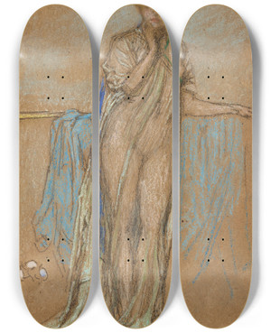 Triptych art skateboard deck of James Abbott Mcneill Whistler The Purple Cap by James Abbott Mcneill Whistler (1834-1903)