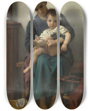 Triptych art skateboard deck of William Bouguereau La Grande Soeur by William Bouguereau (1825-1905)