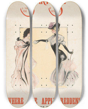 Triptych art skateboard deck of Hamilton King The Smart Set by Hamilton King (1871-1941)