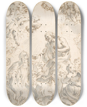 Triptych art skateboard deck of After Giovanni Battista Gaulli Christ Giving The Host To A Holy Abbess by After Giovanni Battista Gaulli (1639-1709) Triptych art skateboard deck of After Giovanni Battista Gaulli Christ Giving The Host To A Holy Abbess by After Giovanni Battista Gaulli (1639-1709)