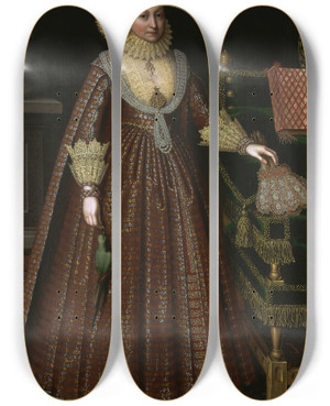 Triptych art skateboard deck of Paul Van Somer Elizabeth Countess Of Kellie by Paul Van Somer (1577-1621)