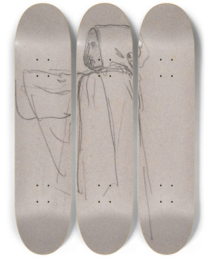 Triptych art skateboard deck of Isidore Pils Monk_2 by Isidore Pils (1815-1875)