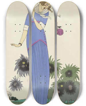 Triptych art skateboard deck of Charles Martin Petite Robe De Jardin by Charles Martin (1884-1934)