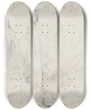 Triptych art skateboard deck of Nicholas Chevalier Otira Gorge Waterfall The Devils Punchbowl by Nicholas Chevalier (1828-1902)