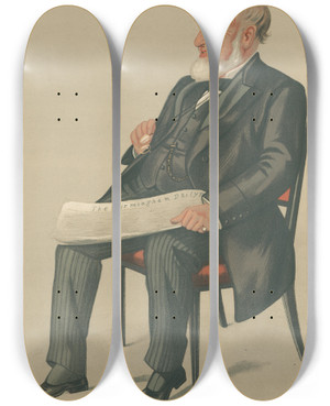 Triptych art skateboard deck of Leslie Matthew Ward Newspapermen The Birmingham Daily Post Mr John Jaffrey April 19 1890 by Leslie Matthew Ward (1851-1922)