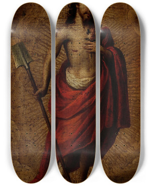 Triptych art skateboard deck of Cristbal De Villalpando Portrait Of Christ by Cristobal De Villalpando (1649-1714)