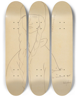 Triptych art skateboard deck of Amedeo Modigliani Jeanne Hbuterne_2 by Amedeo Modigliani (1884-1920)