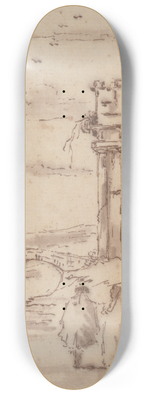 Francesco Guardi - Two Figures in a Landscape withRuins 8.25 inch art skate deck