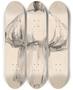 Triptych art skateboard deck of Giovanni Battista Tiepolo Caricature Of A Person In A Voluminous Gown Seen From Behind by Giovanni Battista Tiepolo (1696-1770)