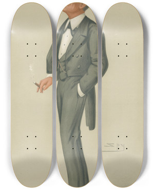 Triptych art skateboard deck of Leslie Matthew Ward Military And Navy In His Military Capacity Mr Montagu Williams November 1 1879 by Leslie Matthew Ward (1851-1922)