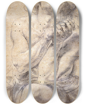 Triptych art skateboard deck of Peter Paul Rubens Seated Male Youth Study For Daniel by Peter Paul Rubens (1577-1640)