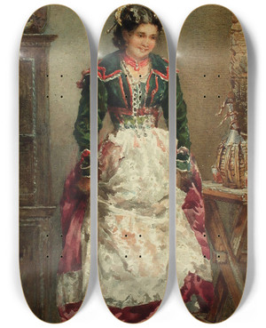 Triptych art skateboard deck of Reinhold Werner Portrait Of A Woman by Reinhold Werner (1864-1939)
