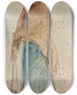 Triptych art skateboard deck of Isidre Nonell Pitcher Woman by Isidre Nonell (1872-1911)