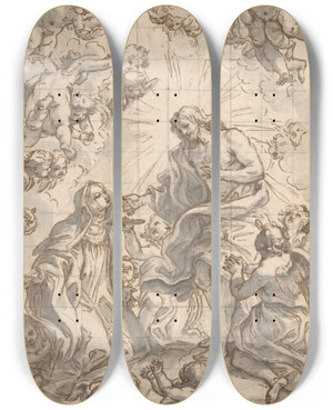 Triptych art skateboard deck of Giovanni Battista Gaulli Christ Giving The Host To A Holy Abbess by Giovanni Battista Gaulli (1639-1709) Triptych art skateboard deck of Giovanni Battista Gaulli Christ Giving The Host To A Holy Abbess by Giovanni Battista Gaulli (1639-1709)