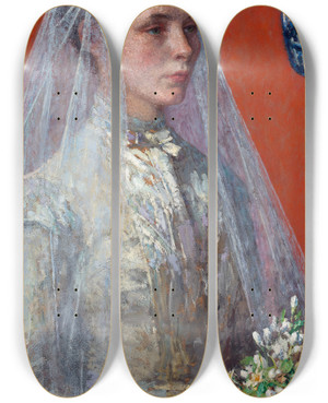 Triptych art skateboard deck of Gari Melchers The Bride by Gari Melchers (1860-1932)