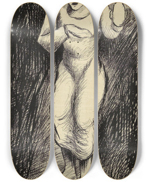 Triptych art skateboard deck of Karl Wiener Die Wahsinnige by Karl Wiener (1901-1949)