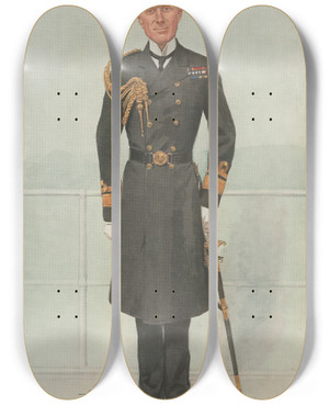 Triptych art skateboard deck of Leslie Matthew Ward Military And Navy Commodore Hms Yachts Rear Admiral Sir Colin Keppel by Leslie Matthew Ward (1851-1922)