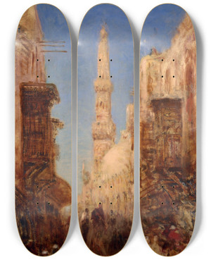 Triptych art skateboard deck of Flix Ziem Rue Du Vieux Caire by Felix Ziem (1821-1911)