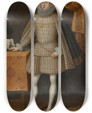 Triptych art skateboard deck of Rodrigo De Villandrando Portrait Of Philip Iv Of Spain 1605 1665 by Rodrigo De Villandrando (1588-1622)