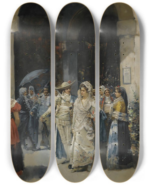 Triptych art skateboard deck of Eugenio Lucas Villamil Aftermass by Eugenio Lucas Villamil (1858-1918)